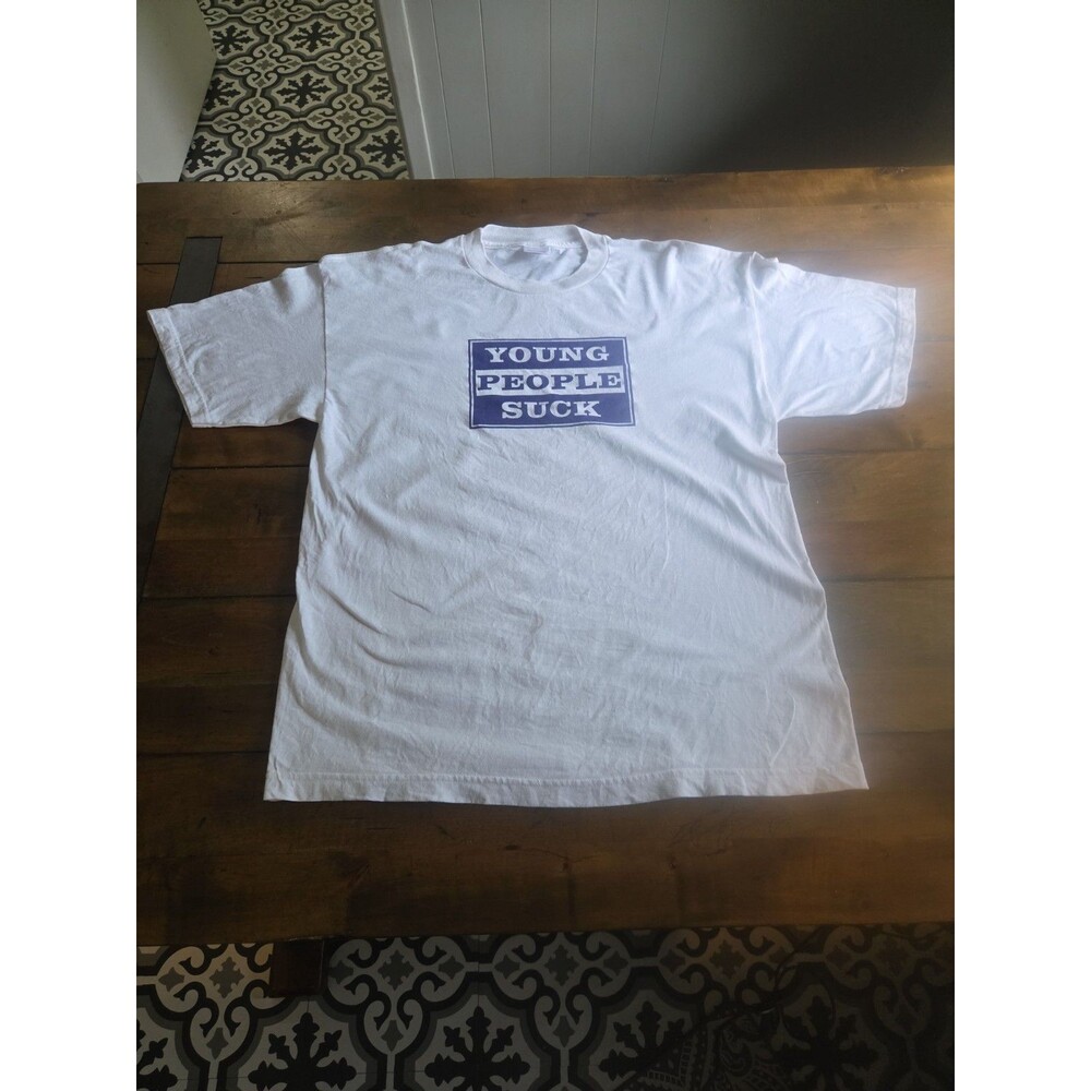 Vintage 90s Young People Suck Shirt XL Hyland US Fabric Box Logo Ironic